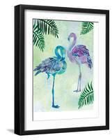 A pair of Blue Coast Flamingos with Palm fronds-Bee Sturgis-Framed Art Print