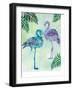 A pair of Blue Coast Flamingos with Palm fronds-Bee Sturgis-Framed Art Print