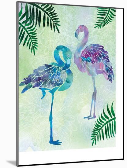 A pair of Blue Coast Flamingos with Palm fronds-Bee Sturgis-Mounted Art Print