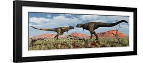 A Pair of Carnotaurus Dinosaurs in a Territorial Dispute-null-Framed Art Print