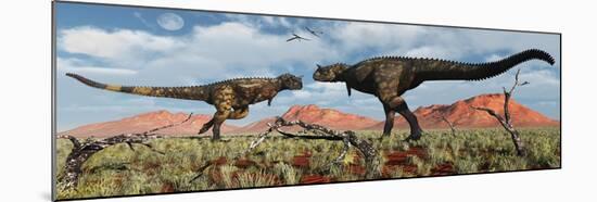 A Pair of Carnotaurus Dinosaurs in a Territorial Dispute-null-Mounted Art Print