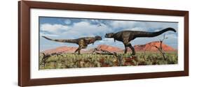 A Pair of Carnotaurus Dinosaurs in a Territorial Dispute-null-Framed Art Print