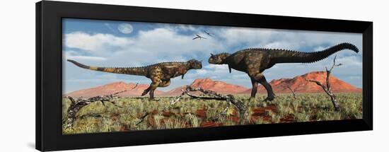 A Pair of Carnotaurus Dinosaurs in a Territorial Dispute-null-Framed Art Print