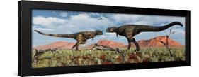 A Pair of Carnotaurus Dinosaurs in a Territorial Dispute-null-Framed Art Print