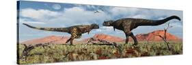 A Pair of Carnotaurus Dinosaurs in a Territorial Dispute-null-Stretched Canvas