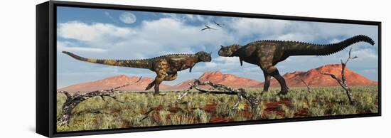 A Pair of Carnotaurus Dinosaurs in a Territorial Dispute-null-Framed Stretched Canvas