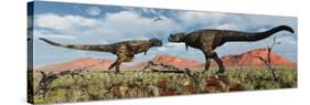 A Pair of Carnotaurus Dinosaurs in a Territorial Dispute-null-Stretched Canvas