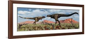 A Pair of Carnotaurus Dinosaurs in a Territorial Dispute-null-Framed Premium Giclee Print