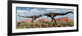 A Pair of Carnotaurus Dinosaurs in a Territorial Dispute-null-Framed Premium Giclee Print