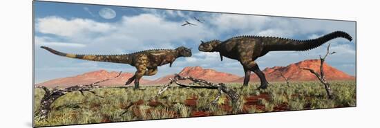 A Pair of Carnotaurus Dinosaurs in a Territorial Dispute-null-Mounted Premium Giclee Print
