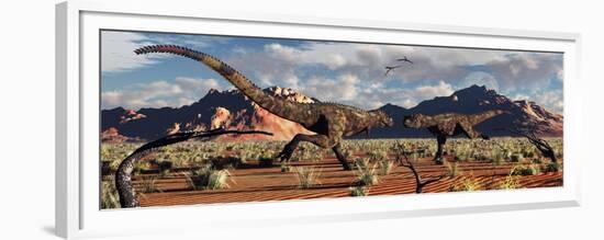 A Pair of Carnotaurus Dinosaurs in a Territorial Dispute-null-Framed Premium Giclee Print