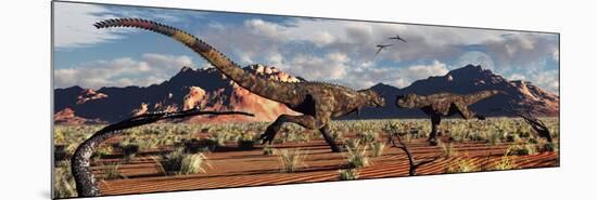 A Pair of Carnotaurus Dinosaurs in a Territorial Dispute-null-Mounted Premium Giclee Print