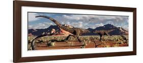 A Pair of Carnotaurus Dinosaurs in a Territorial Dispute-null-Framed Art Print