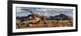 A Pair of Carnotaurus Dinosaurs in a Territorial Dispute-null-Framed Art Print