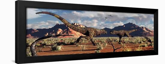 A Pair of Carnotaurus Dinosaurs in a Territorial Dispute-null-Framed Art Print
