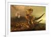 A Pair of Carnotaurus Dinosaurs on the Prowl-null-Framed Art Print