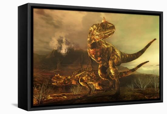 A Pair of Carnotaurus Dinosaurs on the Prowl-null-Framed Stretched Canvas