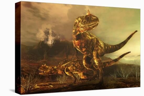 A Pair of Carnotaurus Dinosaurs on the Prowl-null-Stretched Canvas