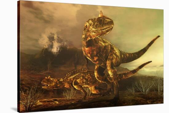 A Pair of Carnotaurus Dinosaurs on the Prowl-null-Stretched Canvas