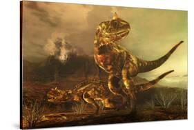 A Pair of Carnotaurus Dinosaurs on the Prowl-null-Stretched Canvas