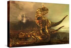 A Pair of Carnotaurus Dinosaurs on the Prowl-null-Stretched Canvas