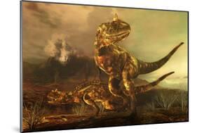 A Pair of Carnotaurus Dinosaurs on the Prowl-null-Mounted Art Print