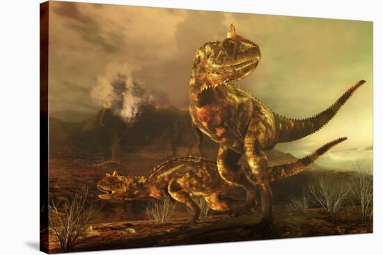 A Pair of Carnotaurus Dinosaurs on the Prowl-null-Stretched Canvas