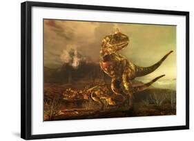 A Pair of Carnotaurus Dinosaurs on the Prowl-null-Framed Art Print