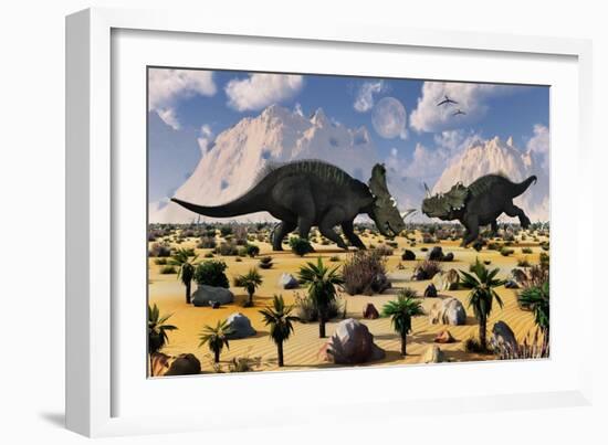 A Pair of Centrosaurus Dinosaurs Involved in a Territorial Dispute-null-Framed Art Print