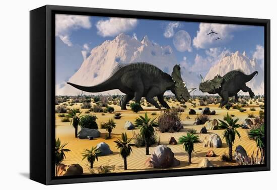 A Pair of Centrosaurus Dinosaurs Involved in a Territorial Dispute-null-Framed Stretched Canvas