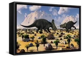 A Pair of Centrosaurus Dinosaurs Involved in a Territorial Dispute-null-Framed Stretched Canvas