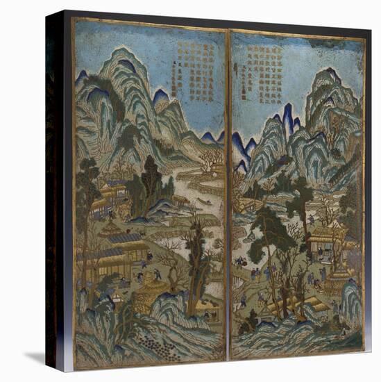 A Pair of Chinese Cloisonne Enamel Landscape Panels-null-Stretched Canvas