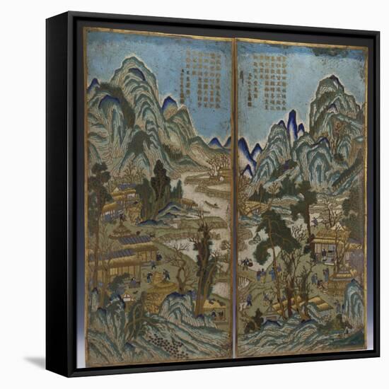 A Pair of Chinese Cloisonne Enamel Landscape Panels-null-Framed Stretched Canvas