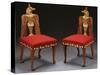 A Pair of Egyptian Revival Carved Fruitwood and Inlaid Side Chairs, English, Circa 1880-null-Stretched Canvas