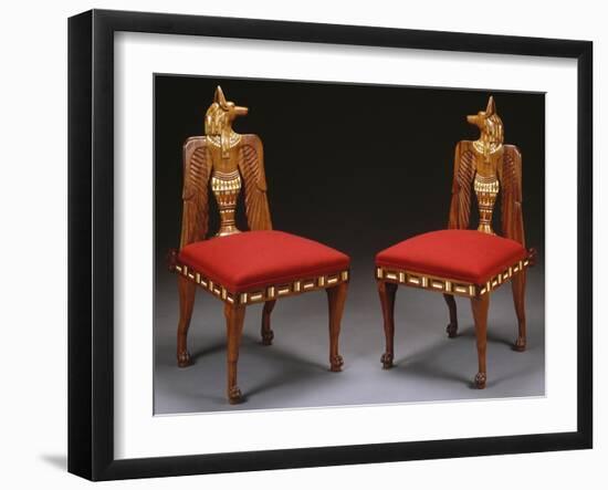 A Pair of Egyptian Revival Carved Fruitwood and Inlaid Side Chairs, English, Circa 1880-null-Framed Giclee Print