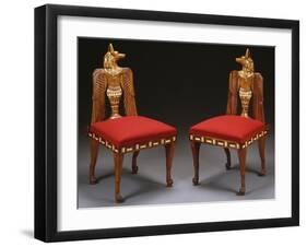 A Pair of Egyptian Revival Carved Fruitwood and Inlaid Side Chairs, English, Circa 1880-null-Framed Giclee Print