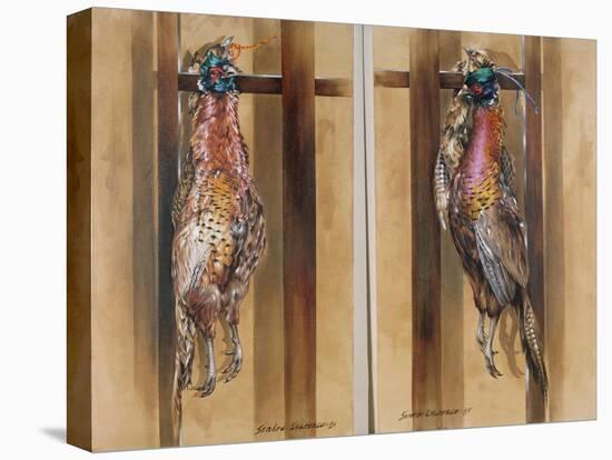 A Pair of Hanging Pheasants 1 & 2, 1985-Sandra Lawrence-Stretched Canvas
