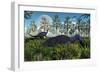 A Pair of Herbivorous Camptosaurus Dinosaurs Grazing-null-Framed Art Print