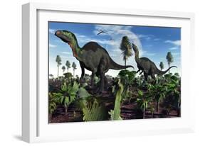A Pair of Herbivorous Camptosaurus Dinosaurs-null-Framed Art Print