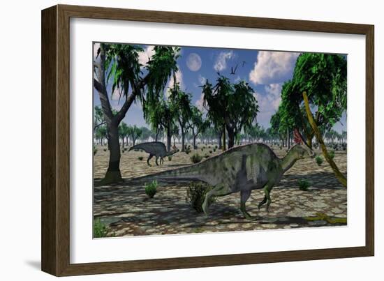 A Pair of Olorotitan Duckbilled Dinosaurs on the Move-null-Framed Art Print