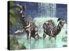 A Pair of Parasaurolophus Feed on Flora Near a Waterfall-Stocktrek Images-Stretched Canvas