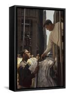 A Pair of Push Boys Unload Racks of Dresses on 7th Avenue, New York, New York, 1960-Walter Sanders-Framed Stretched Canvas