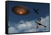 A Pair of Royal Air Force Supermarine Spitfires Giving Chase to a Ufo-null-Framed Stretched Canvas