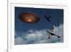 A Pair of Royal Air Force Supermarine Spitfires Giving Chase to a Ufo-null-Framed Art Print