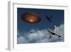 A Pair of Royal Air Force Supermarine Spitfires Giving Chase to a Ufo-null-Framed Art Print