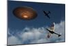 A Pair of Royal Air Force Supermarine Spitfires Giving Chase to a Ufo-null-Mounted Art Print