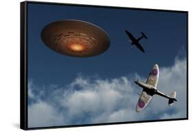 A Pair of Royal Air Force Supermarine Spitfires Giving Chase to a Ufo-null-Framed Stretched Canvas