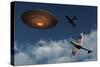 A Pair of Royal Air Force Supermarine Spitfires Giving Chase to a Ufo-null-Stretched Canvas