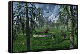 A Pair of Sabre-Tooth Tigers Encountering Ufo'S-null-Framed Stretched Canvas