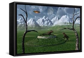 A Pair of Sabre-Tooth Tigers Encountering Ufo'S-null-Framed Stretched Canvas